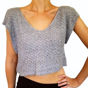 Qi cropped gray textured knit cotton sweater top size XS